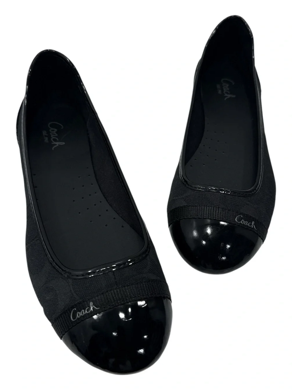 Coach Cecile Black Signature Ballet Flats With Patent Leather Cap Toe Size 9.5